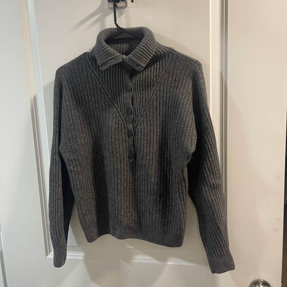 NAADAM Charcoal Ribbed Turtleneck Sweater Wool/ Cashmere